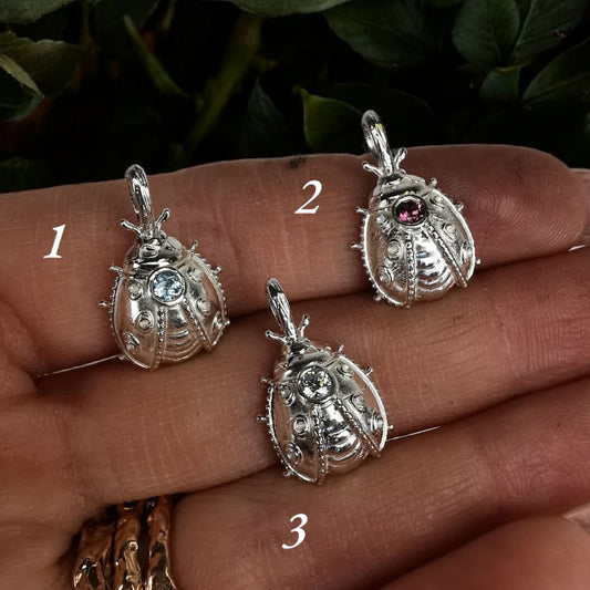 Silver Ladybug With Different Stones