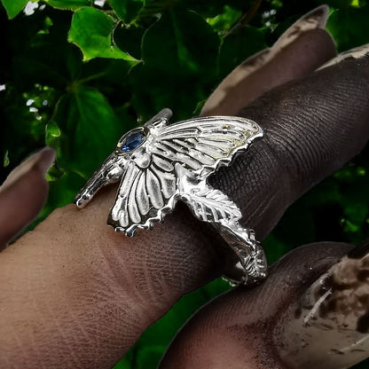 Silver Butterfly Ring With Blue Sapphire