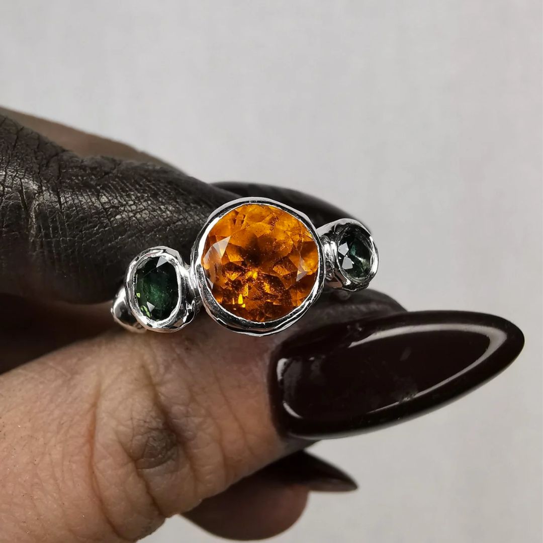 Citrine & Sapphires Silver Ring