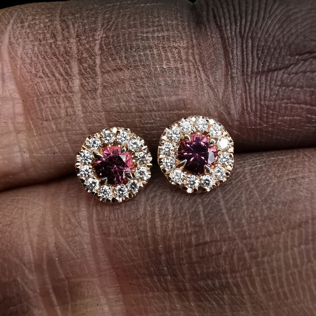 Rose Gold Earrings With Spinels & Diamonds