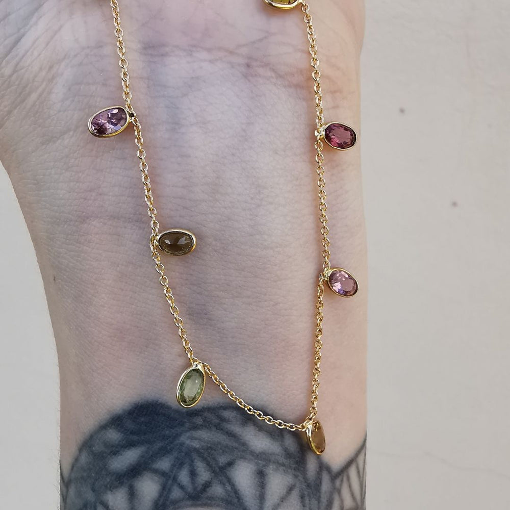 Yellow Gold Plated Silver Necklace With Tourmalines